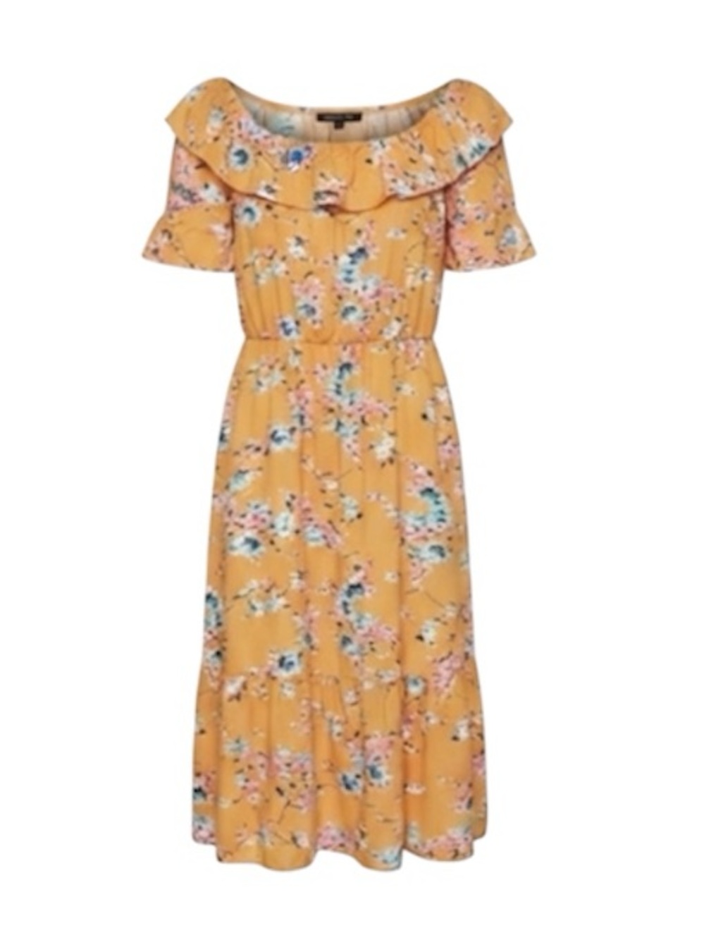Vero Moda Marigold Yellow Floral Off Shoulder Ruffle Maxi Dress Large